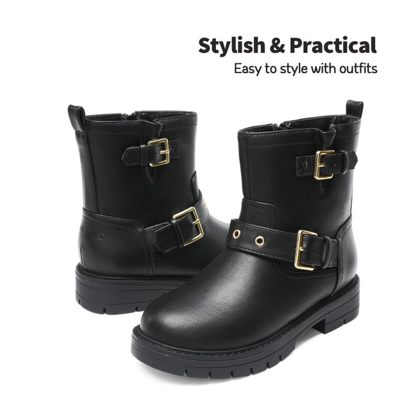 Girls Water-Resistant Zipper Ankle Boots - BLACK - 1